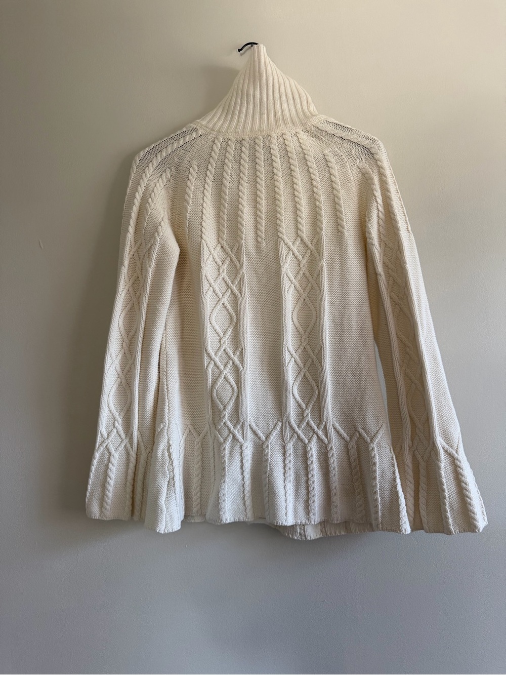 Cream Cable-Knit Button-Up Cardigan with Ribbed Funnel Collar - Picture 6 of 7